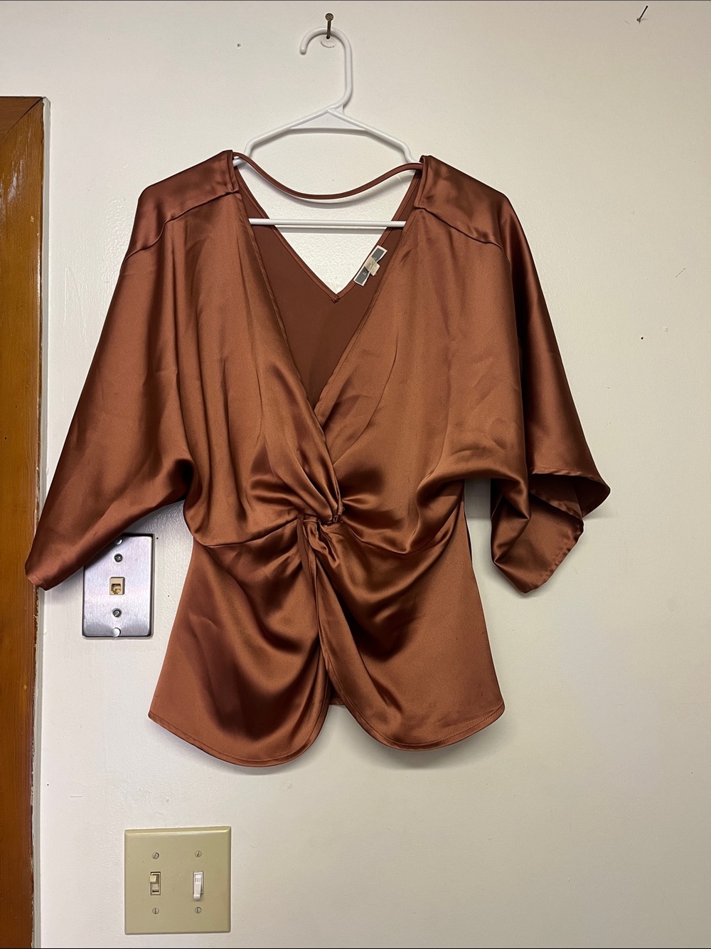 Pleione Satin Twist-Front Blouse - Rust